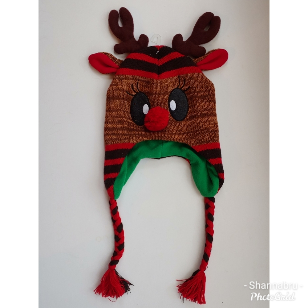 Reindeer Fleece-lined Beanie Hat Earflap